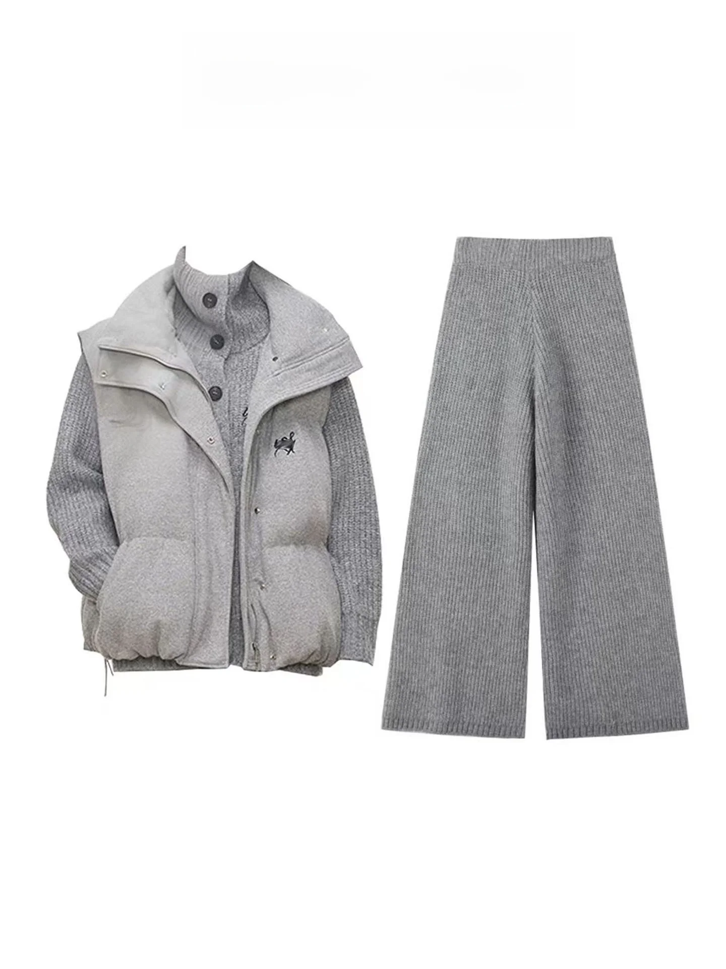 

Стильный осенне-зимний женский вязаный кардиган-жилет и свободные повседневные брюки: комфортный, дышащий, теплый, модный комплект