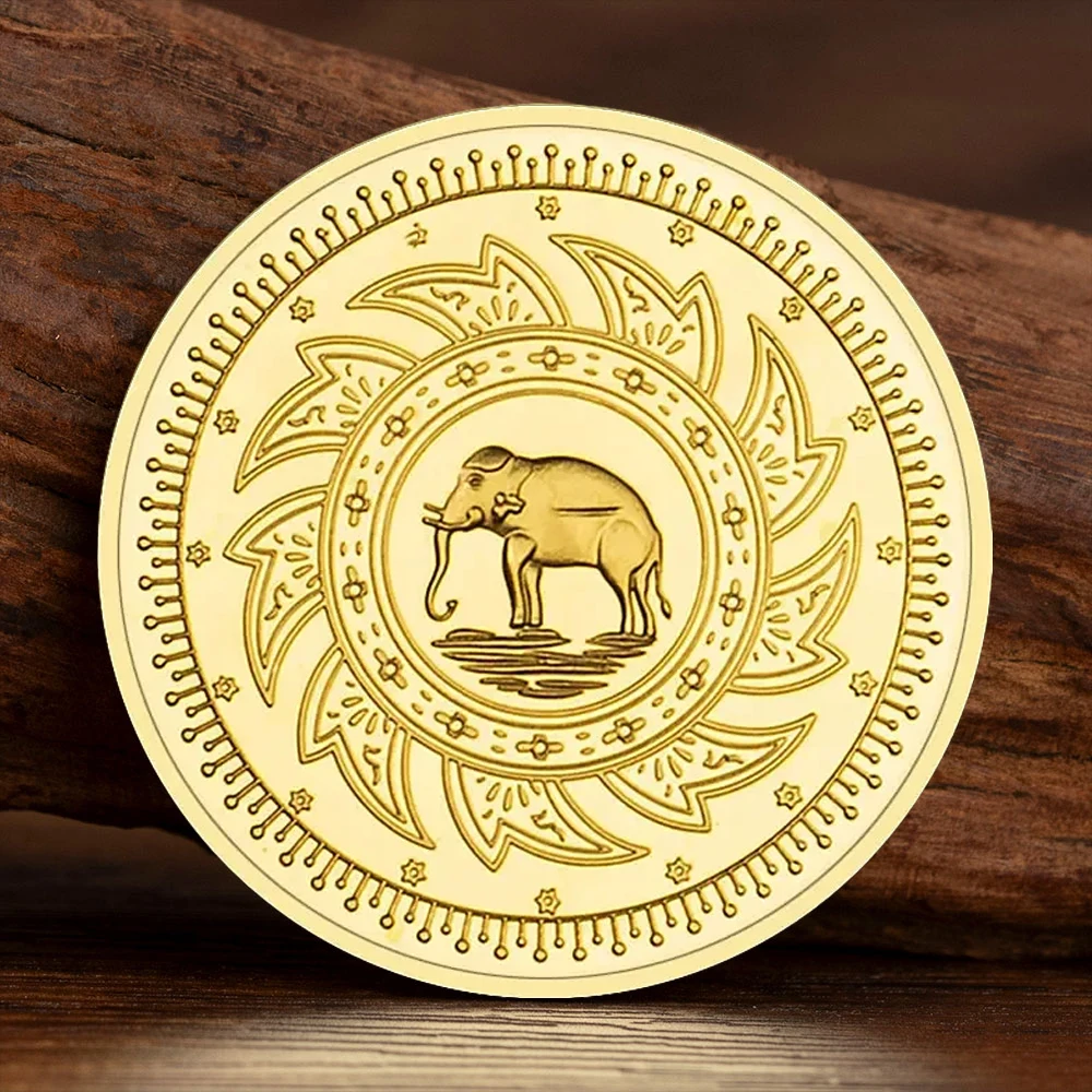 Thailand Elephant Collectible Coin Golden Plated Buddhism Temple Good Luck Coins Collection Art Creative Gift