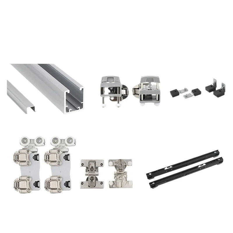 

Belonging to wardrobe folding door upper and lower track pulley hanging rail