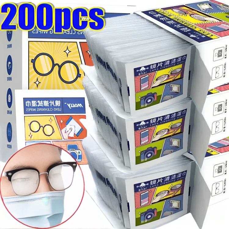 Screen Cleaning Wipes for Glasses, Pano de limpeza de alta qualidade, Len Phone Screen, Atacado, 200Pcs