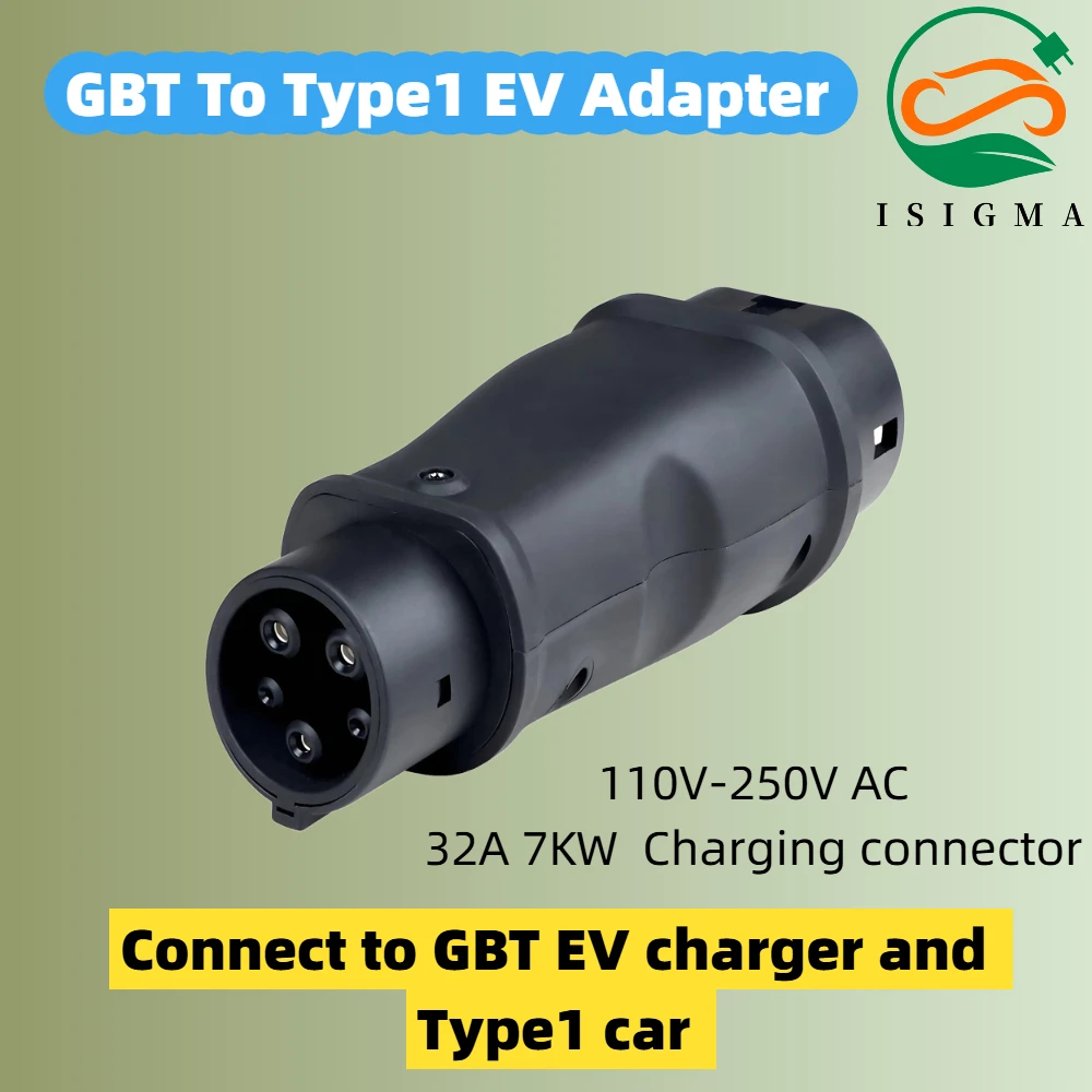 Isigma 32A AC EV Charger Adapter GBT to Type 1 Adapter 7KW GB/T Female Plug Connect Type 1 Female Socket Converter SAE J1772 Car
