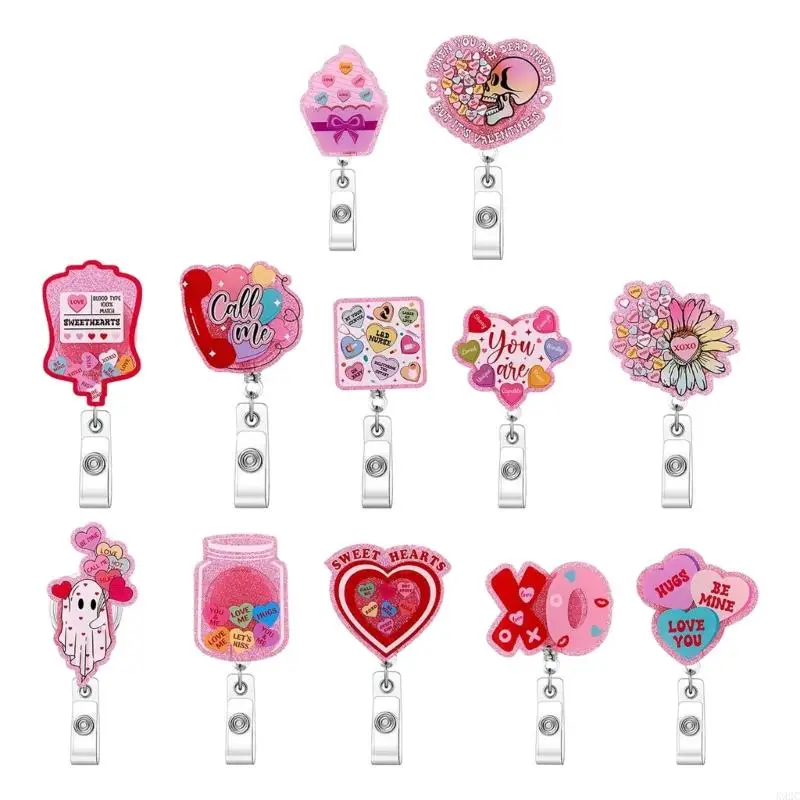 Glittering Sequins ABS Plastic Badge Holder with Belt Clip Retractable Badge Holder for Nurse Doctor Student Teacher K92C