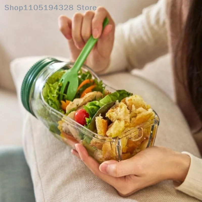 

[YA]Salad Jar Mason Jar Контейнер для салата с боковым отверстием Чаша для заправки, отделениями для соуса, безопасная для микроволновой печи, морозильной камерой и посуды
