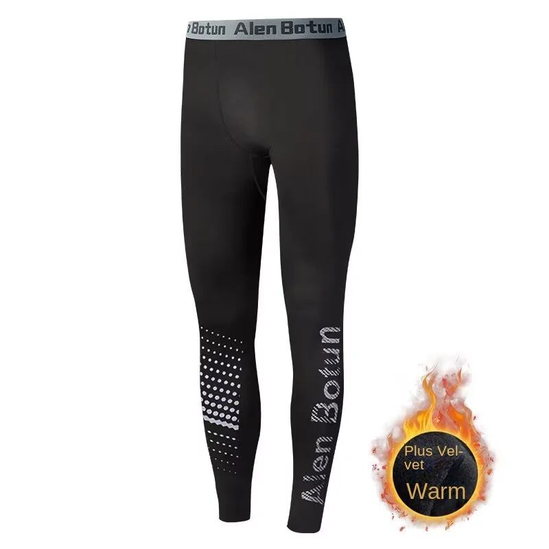 Autumn and winter teenage men's thick fleece warm pants, men's tight elastic compression autumn pants, sports and fitness leggin
