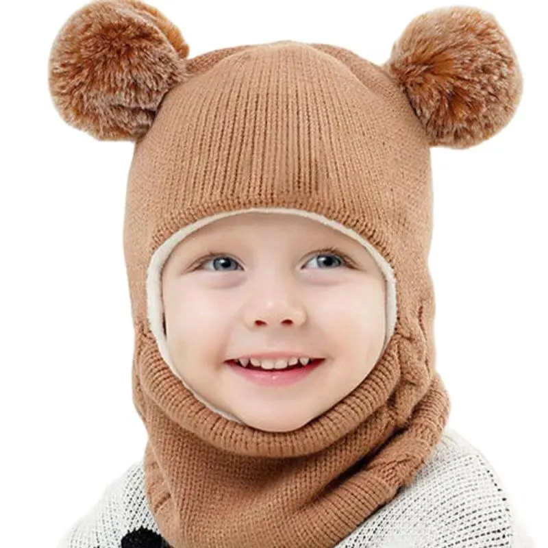 Doitbest Baby Boy Beanie Protect Neck Solid Windproof Winter Child Infant Knit Hat Knitted Warm Fleece Kids Girls Earflap Caps