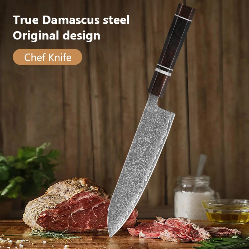 

8 Inch Kitchen Knife Chef Knife Ebony solid wood handle 67 Layers Damascus Knife Set VG10 Sharp Japanese Slicer for Home Use