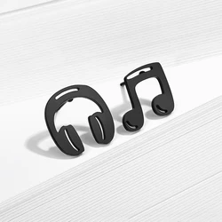 Rock's Music Earrings for Women Men Stainless Steel Fashion Headset Note Studs Male Punk Hip Hop Black Ear Jewelry Accessories