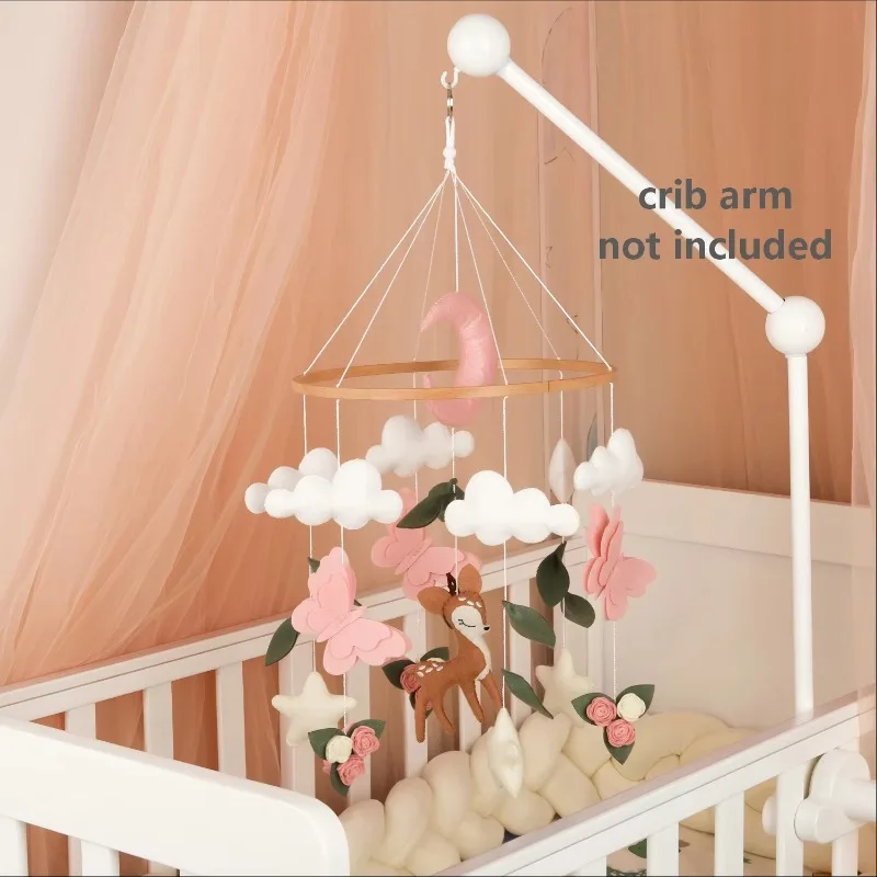 Mobile wooden forest children's room decoration, pastel color felt animal crib pendant toy