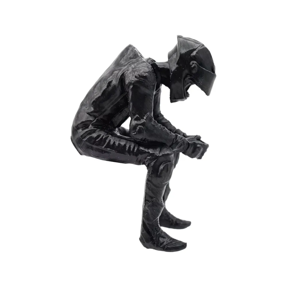 Creative Plastic Motorcycle Rider Figurine Black 3D Printed Sitting Biker Art Statue Decorative Biker Statue Desktop Decor