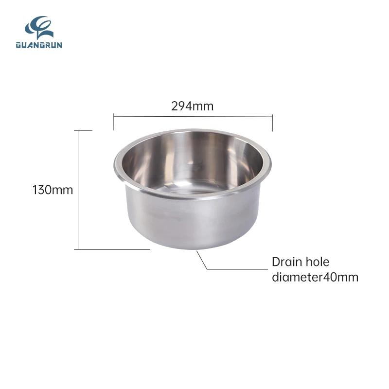 304 Food-Grade Stainless Steel Round 360*120mm Shape RV Caravan Kitchen Sink Circle Basin for Rv Interior Accessories