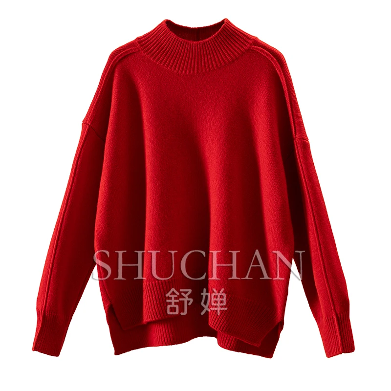 

Half High Collar Warm100% Wool Long Sleeve Sweater Women Pullover Long Sleeve Top Sueters De Mujer 2024 New