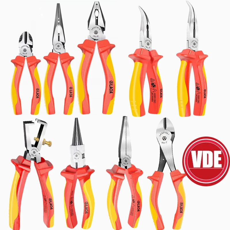 LAOA VDE Wire Cutters 6'' 7'' 8'' Insulated Combination Diagonal Needle Nose Pliers Electrician Tool High Voltage Resistance