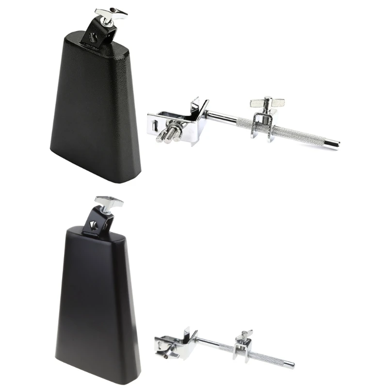 Metal Cowbell with Mount Holder Clamp Set Drum Hoop Mounted Cowbell Holder Expansion Clip Drum Hardware for Drummers