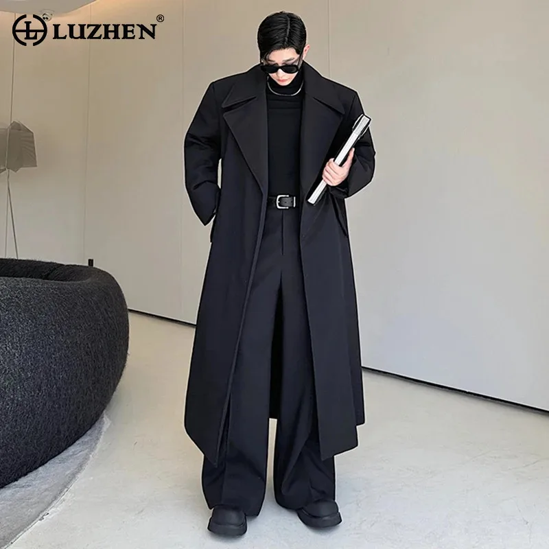 LUZHEN Fashion Oversized Long Thick Men Trench Coat Elegant Handsome Youth Male Clothes Autumn Winter Outerwear Vintage LZ7207