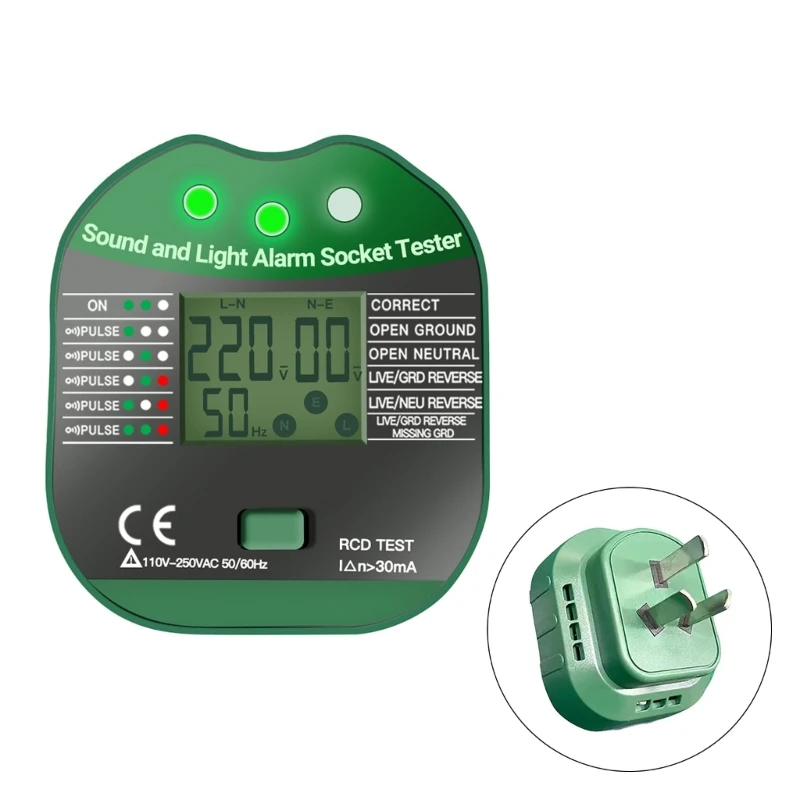 Socket Tester with LCDDisplay Digital Electrical Tester, 90-250V Digital Detector Electric