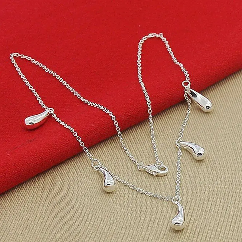 

Bohemia Fashion Jewelry Delicate Raindrops 925 Sterling Silver Five Water Droplets Necklace Chain Gift