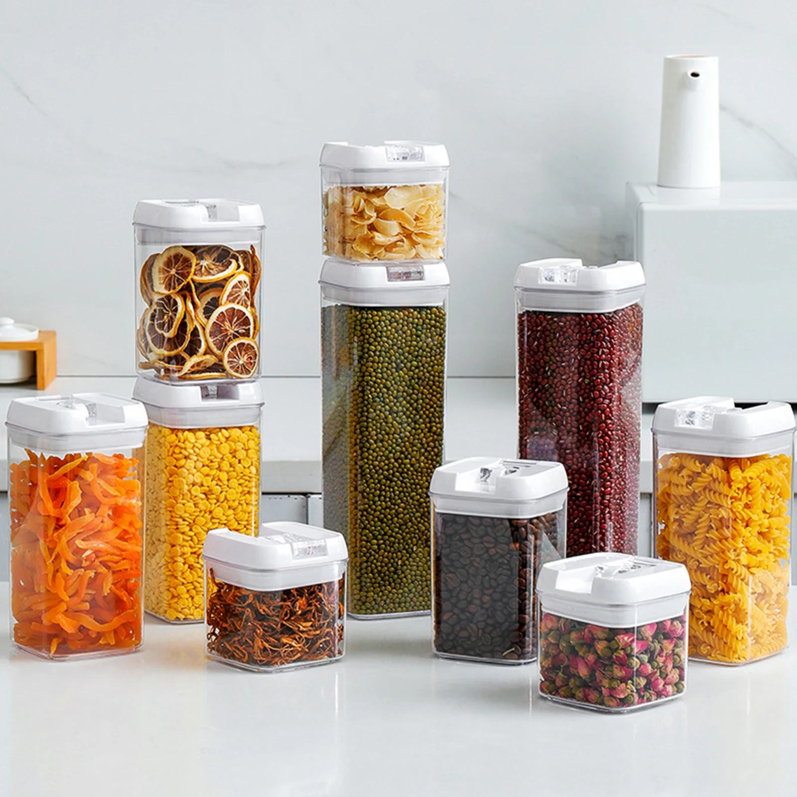 

Clear Airtight Food Storage Containers Kitchen Plastic Leak-proof Food Canisters for Cereal Snack Flour Sugar Coffee Bean RE