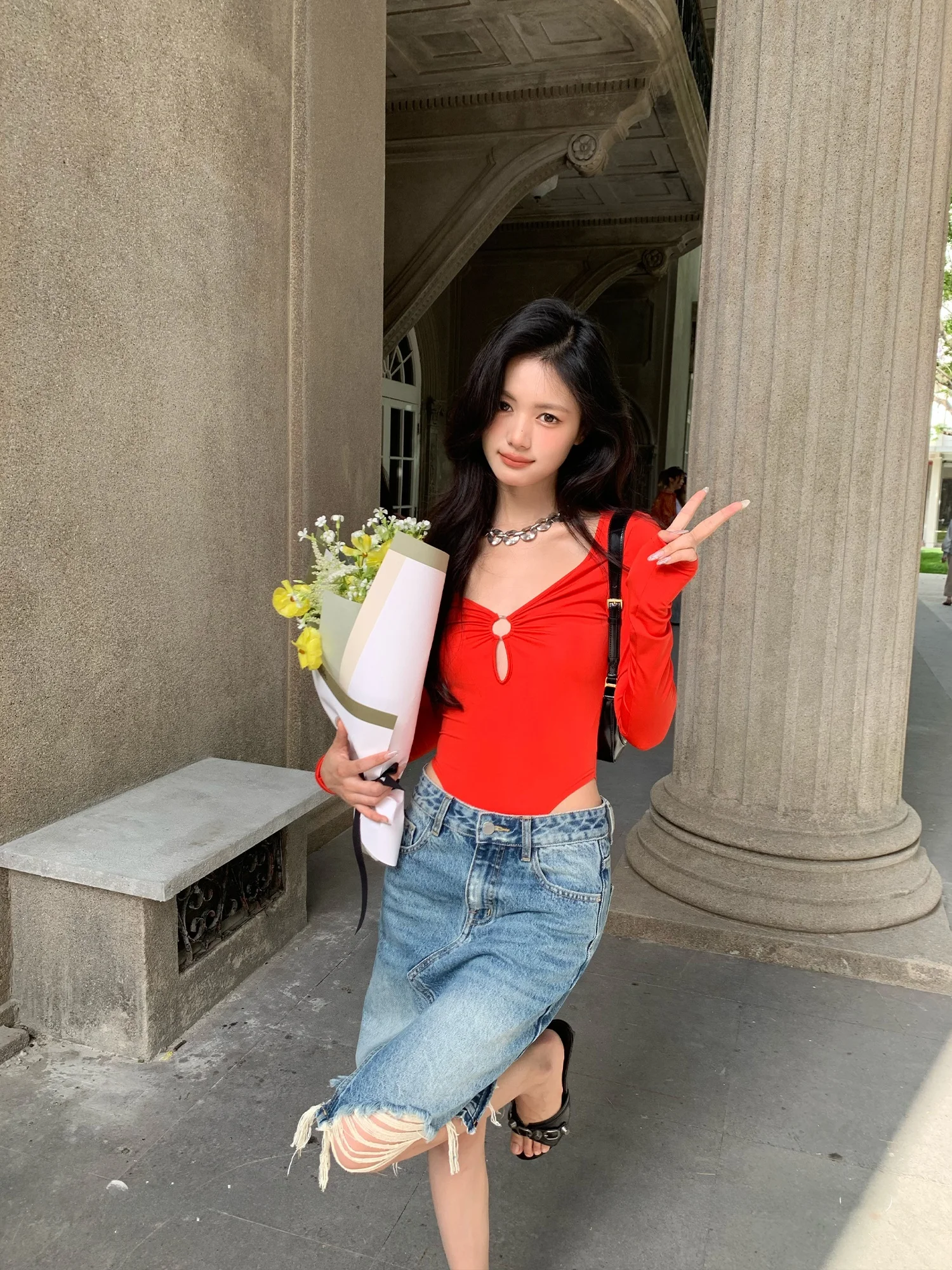 

Облегающее боди со складками, женская футболка SU, длинное боди све V-Ne, летнее боди для поездок на работу