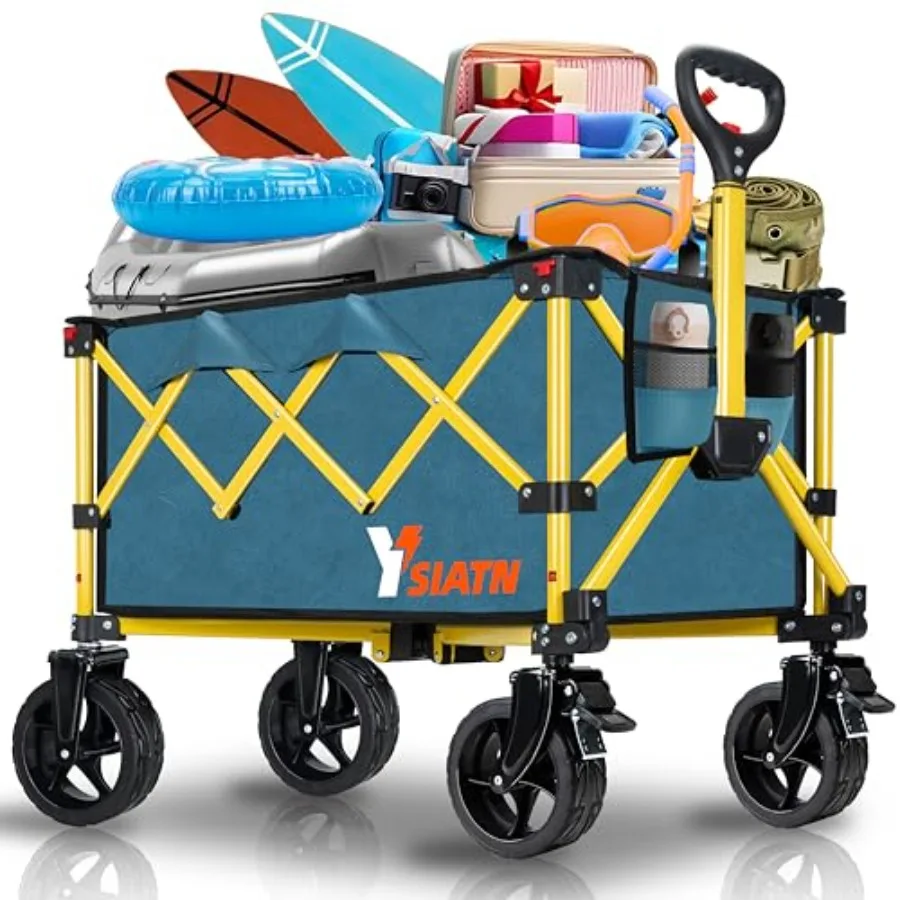 

Foldable Grocery Cart with All-Terrain Wheels Large Heavy Duty Utility Wagon for Shopping Beach Sports Fishing Camping 110L Gre