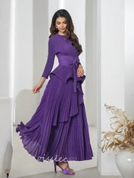 Oisslec Ruffled Prom Dress 2024 Long Sleeve Cocktail Dress Floor Length Long Formal Evening Party Dress 2024 robes de soirée