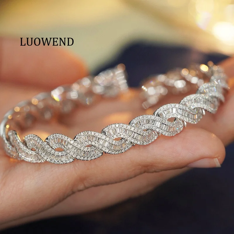 LUOWEND 100% 18K White Gold Bracelet Luxury Shiny Design 4.18carat Real Natural Diamond Bracelet for Women High Party Jewelry