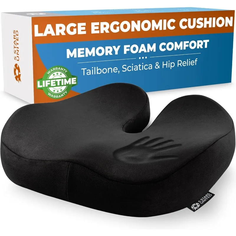 

Seat Cushion for Office Chair - Tailbone Pressure Relief Cushion Coccyx, Lower Back, Hip, Butt, Sciatica Pain Relief Pillow