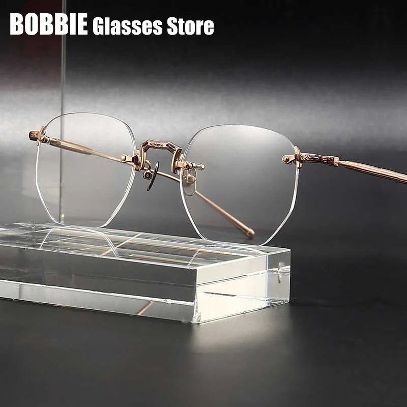 

Fashion Polygon Glasses Frame Rimless Pure Titanium Men Eyeglasses Japanese Handmade Design Customized Shape Frameless 2025 New