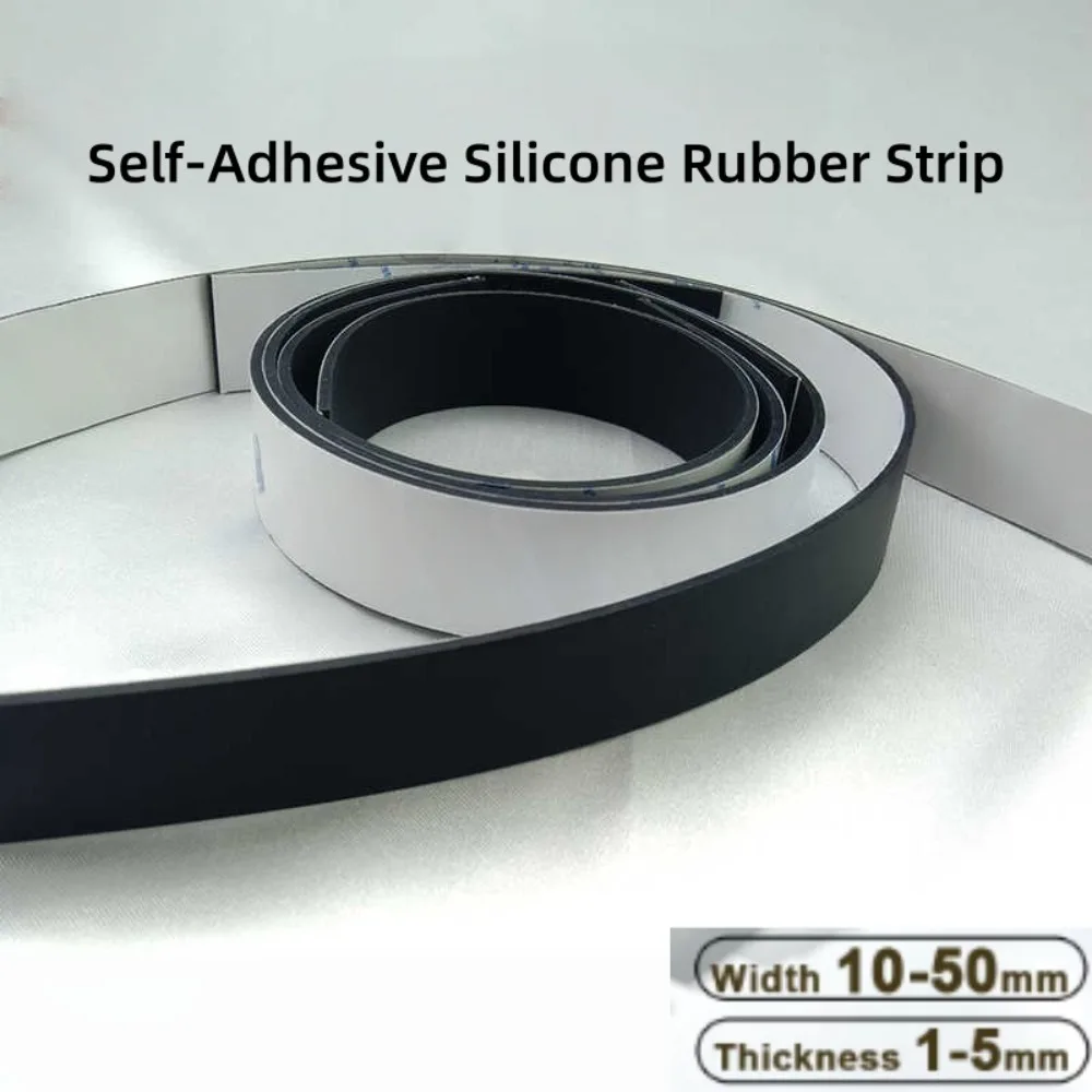 1M Self-Stick Silicone Rubber Gasket Strip Black Thick 1-5mm Waterproof Shock Absorber Sealing Mat DIY Gap Filling Accessories