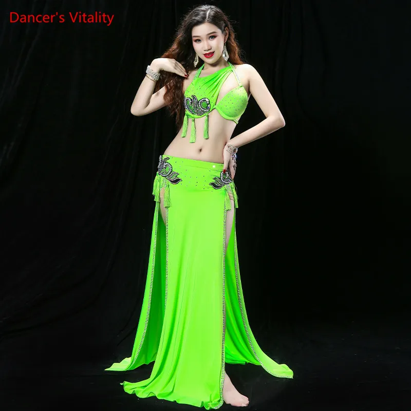 

Belly Dance Suit Diamond-Studded Bra Split Long Skirt Competition Clothes Set Female Top Profession Performance Clothing