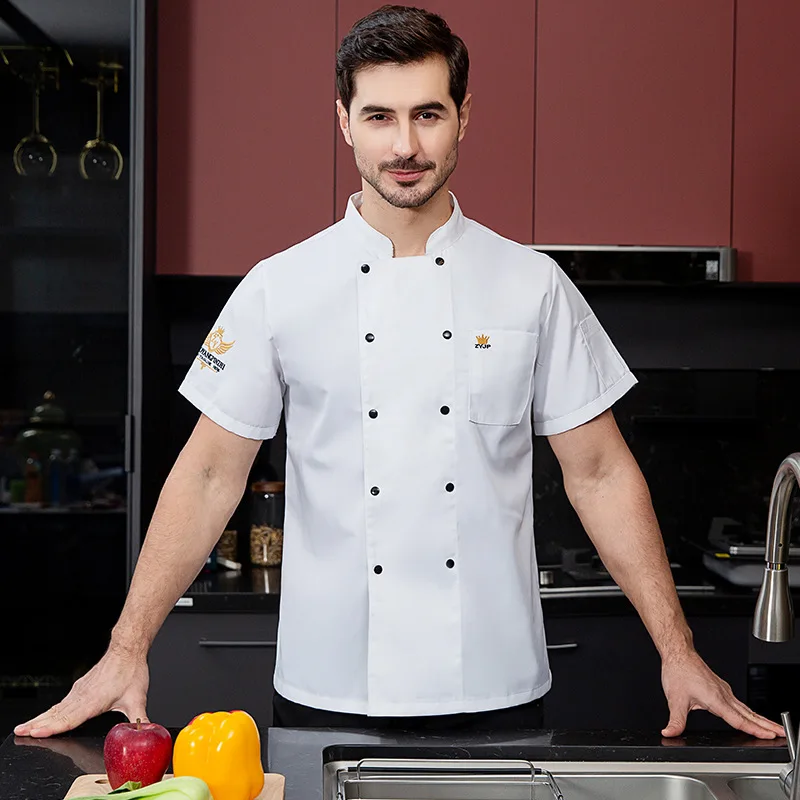 

Chef Overalls Short-Sleeved Summer Clothes Hotel Kitchen Dining Canteen Restaurant Baking Men and Women