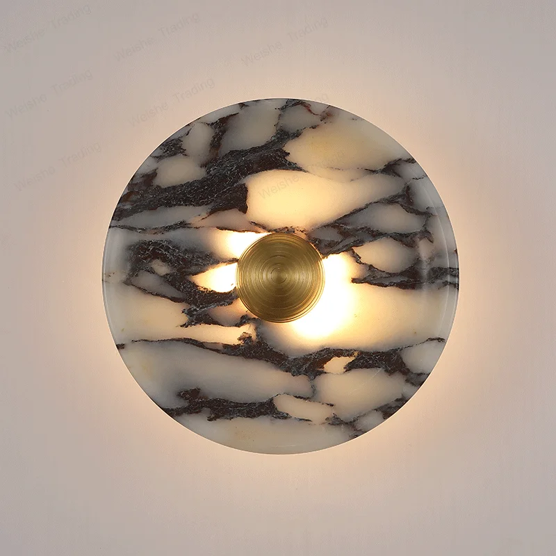 

Round Luxury Natural Stone Alabaster Wall Lamp Living Room Marble Wall Sconce Decoration Atmosphere LED High-end LED Lights