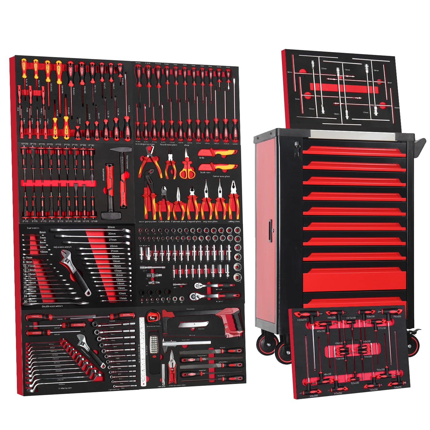ej-Heavy Duty 10 Drawers Metal Tool Cart With 260 PCS Tool Sets for Garage Workshop@