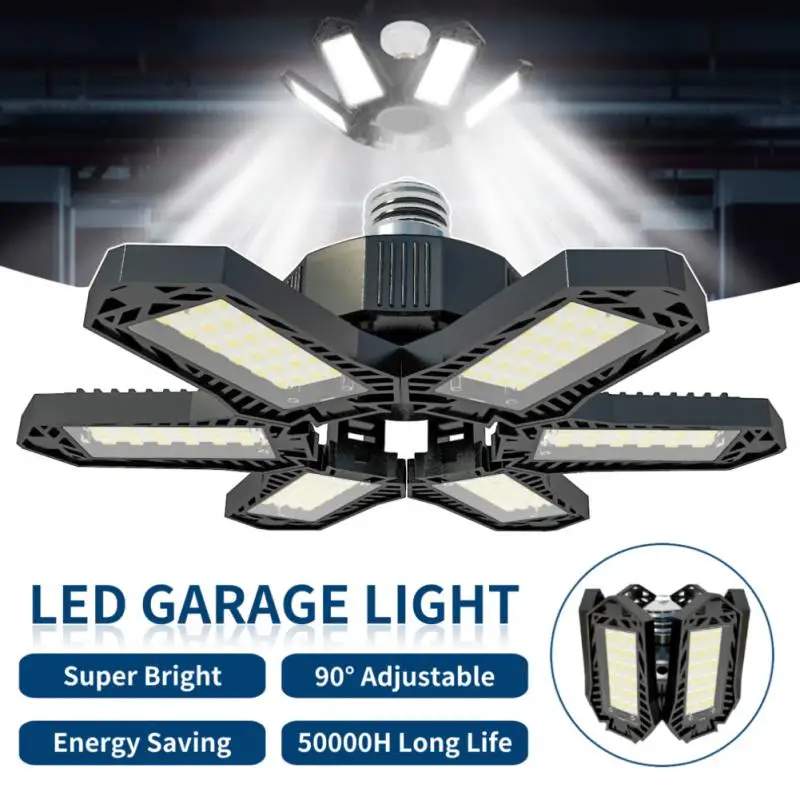 

6 Blades Deformable LED Garage Light E27/E26 Adjustable Shop Top Ceiling Lamp Professional Warehouse Foldable Fan Lamps