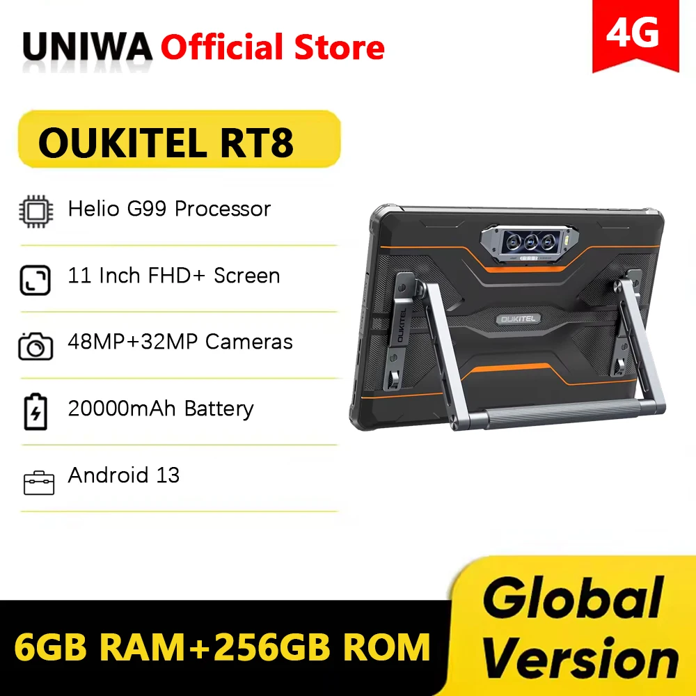 Oukitel RT8 4G Rugged Tablets 11“ FHD+ 6GB+256GB Helio G99 Smart Pad 48MP Camera Tablets PC 20000mAh Battery 33W Android 13 NFC