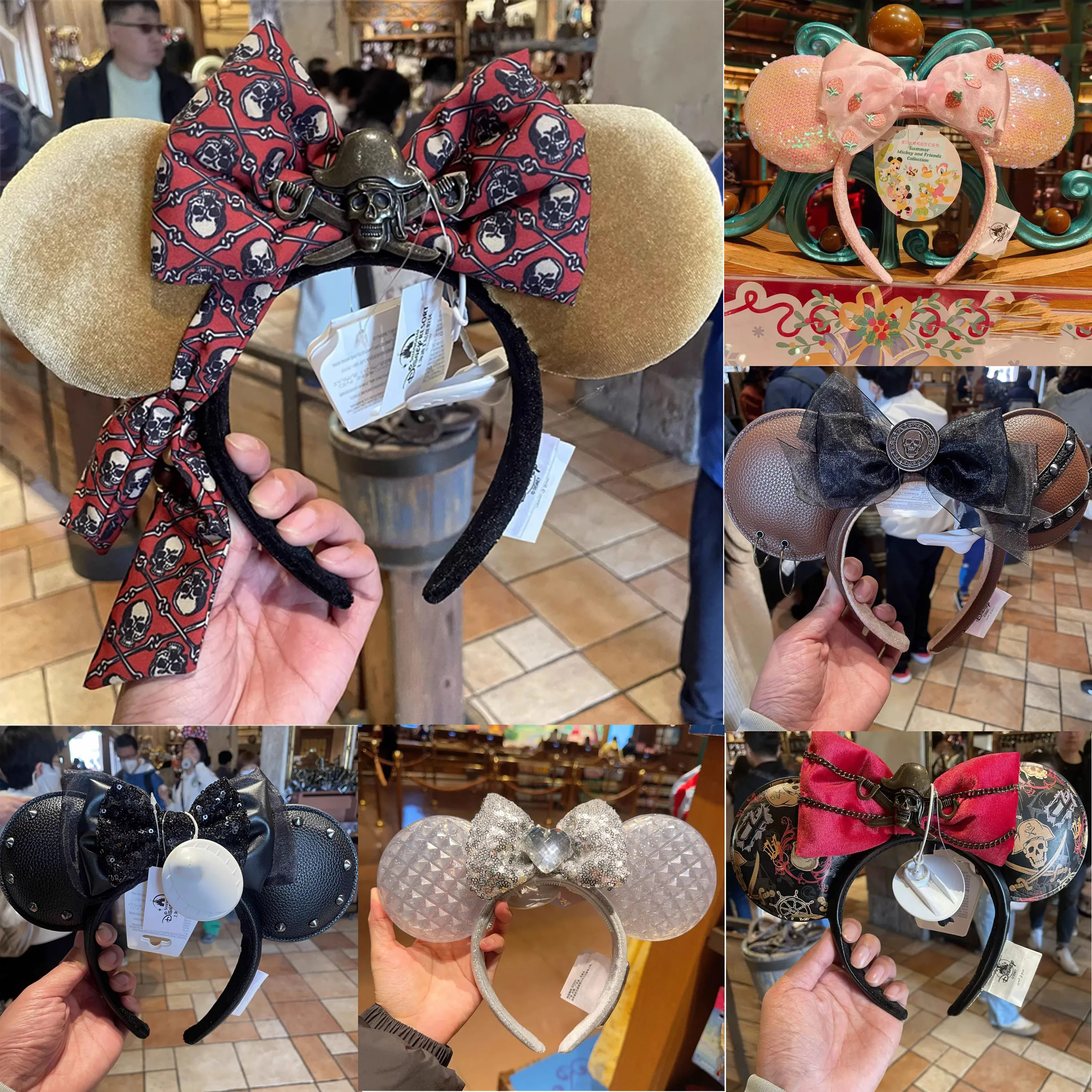 Disney Mickey Mouse Headbands Sequin Bow Shanghai Disneyland New Pirates Of The Caribbean Minnie Headband Hair accessory Hairpin