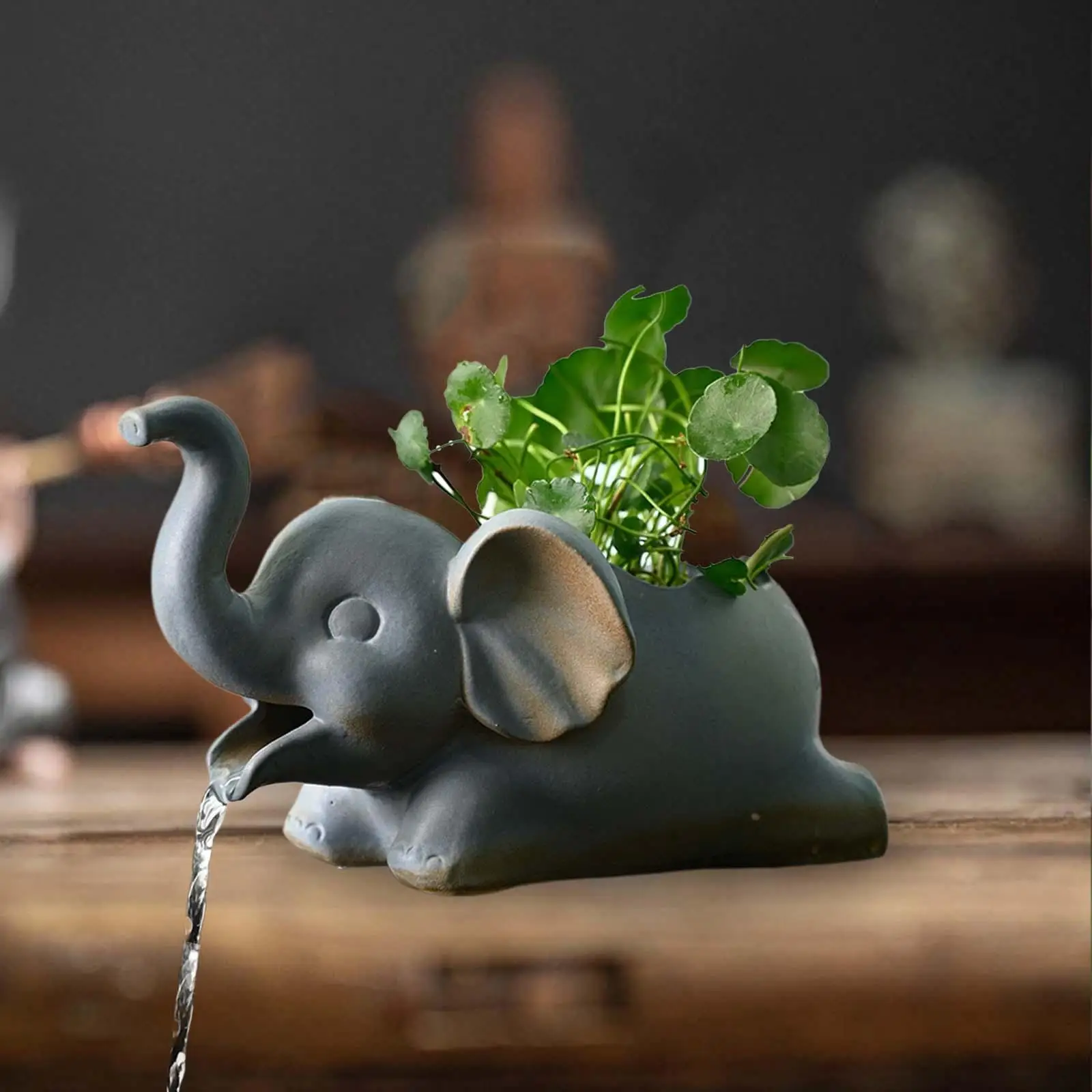 Fish Tank Decoration Green Plant Container Running Water Ornament Hydroponic Filter Porcelain Elephant Statue for Bedroom