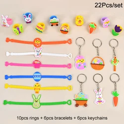 Easter Kids Gift Rabbit Eggs Wristband Silicone Ring Keychains Happy Easter Birthday Party Favors Goodie Bag Basket Filler Toys