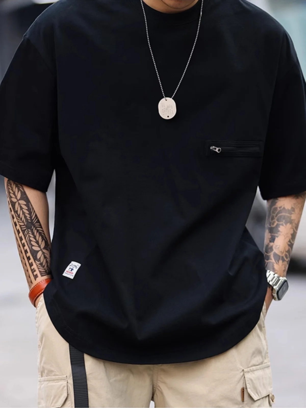 

Loose Fit American Casual Mountain Series ort Sve T-irt Men's Outdoor Design Summer Breathable Cotton Tee f Sve