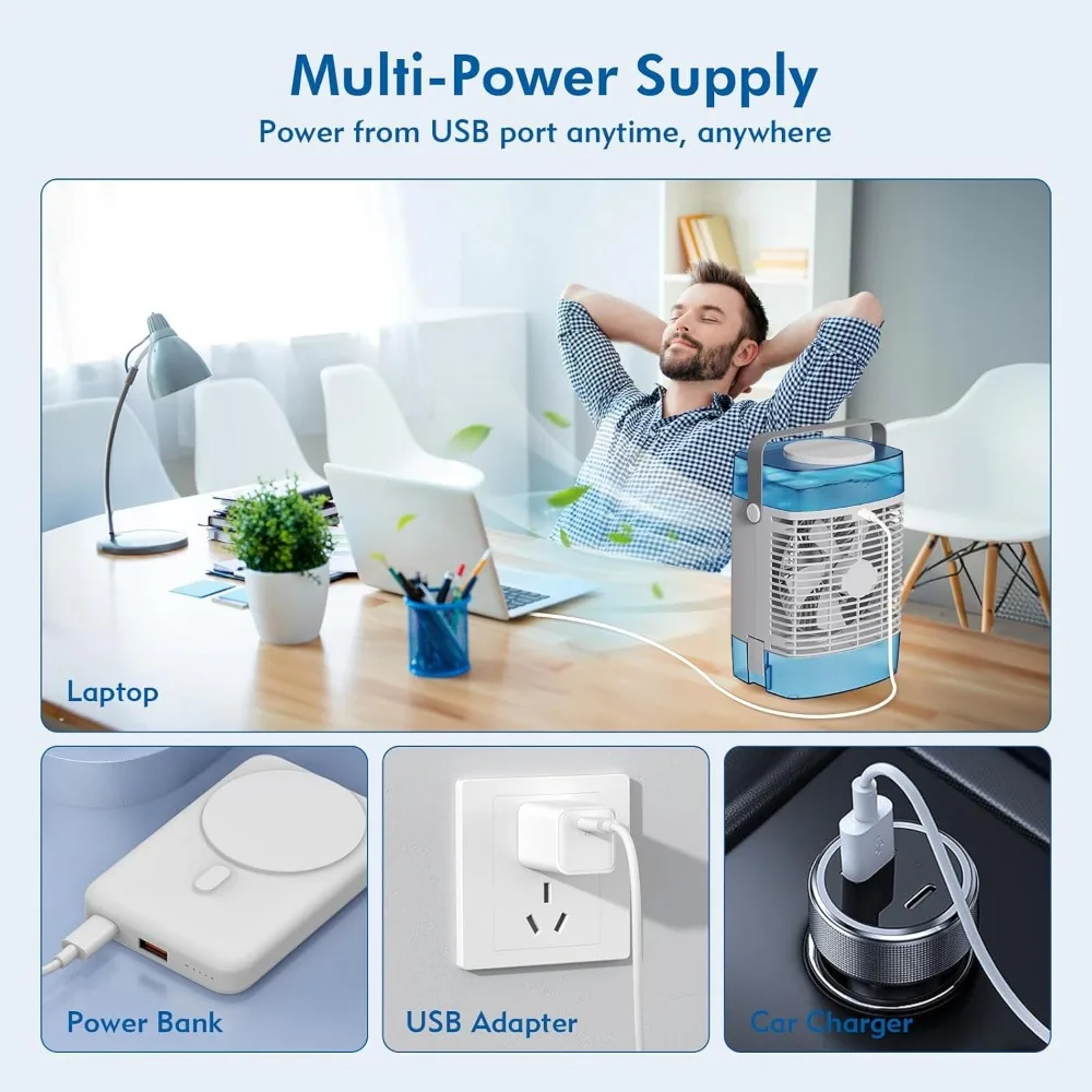 Portable Air Conditioners, 1000ml Portable AC Unit with Remote Control, Powerful 3 Speeds 7 Colors LED Evaporative Air Cooler