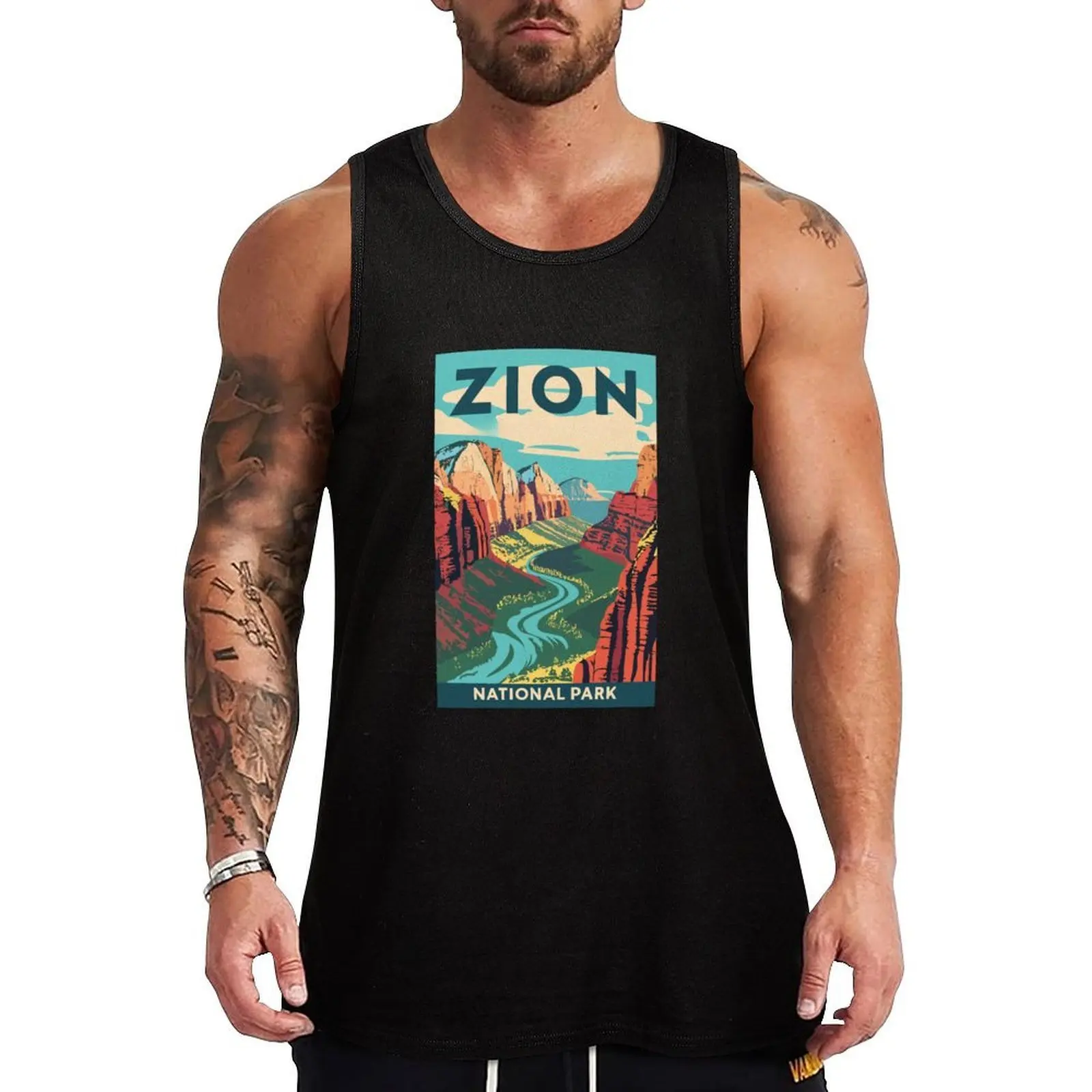 

A Vintage Travel Art of the Zion National Park - Utah - US Tank Top Anti Odor Tank Top Moisture Wicking Workout Shirt