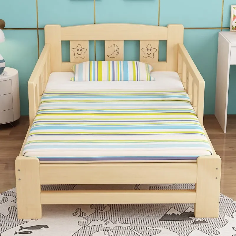 Solid wood bed Children's guardrail bed Simple boys and girls princess b ed Pine splicing single be d, log color bare b ed 168