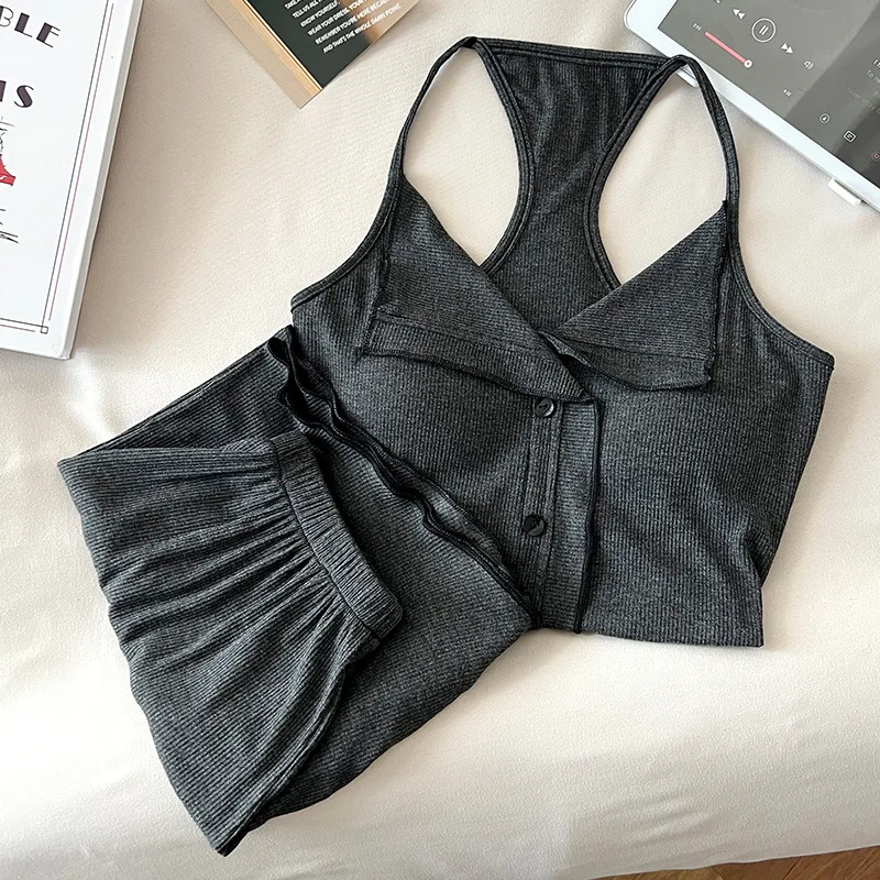 New Summer Women's Suit Modal Solid Color Nightwear Woman Sexy Pajama Sleeveless Top And Shorts Pant Sleep Wear Pijama