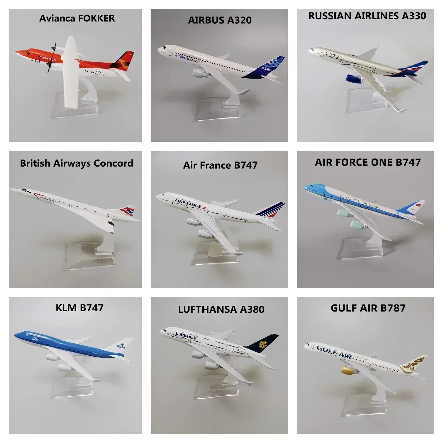 Lufthansa Russian France Chile KLM Brazil Spain Korean USA ERJ145 A340 A350 B737 B747 B787 Plane Model Airplane Aircraft 16cm