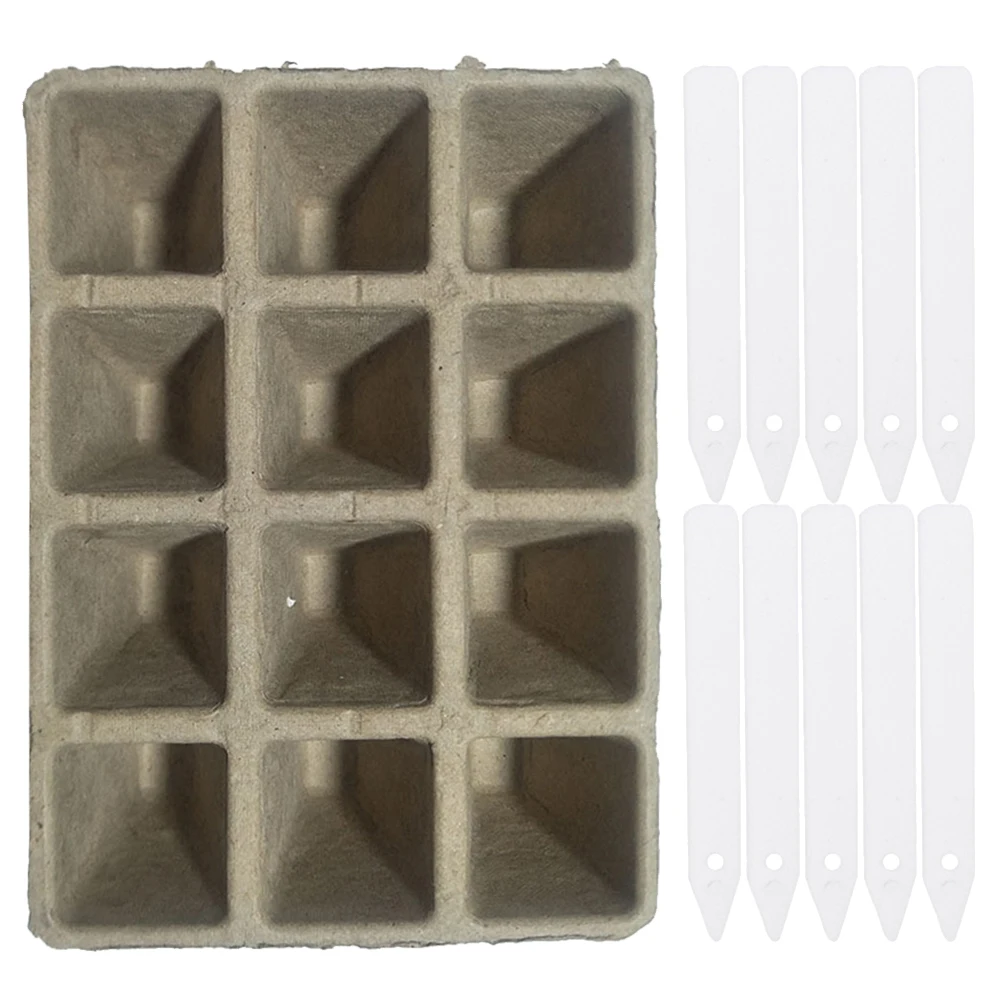 

40pcs Seedling Biodegradable Paper Grower Eco-Friendly Water Saving Germination Trays Sprouter With Plastic Plant Markers For
