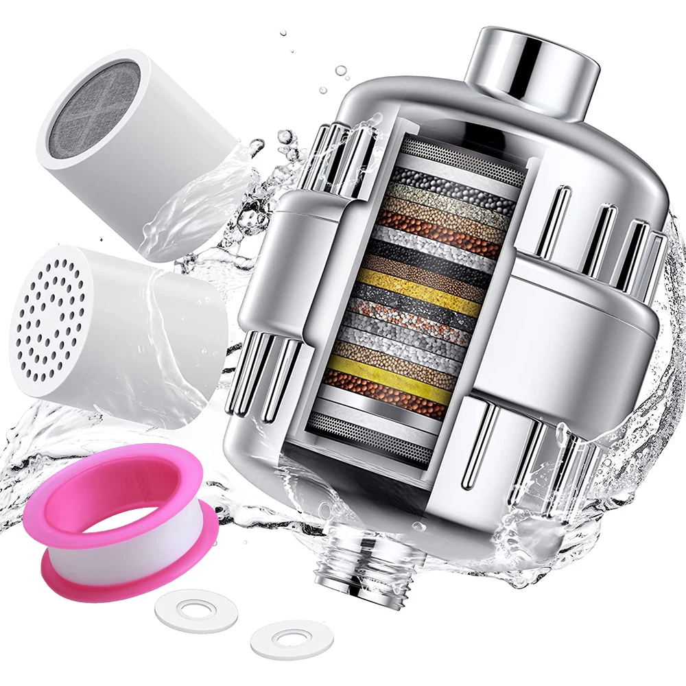 Rotating Impeller Shower Filter 20 Stage Shower Head Filter for Water Remove Chlorine Water Impurities Reduces Dry Itchy Skin