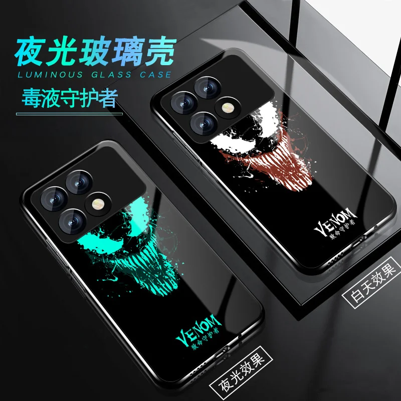 Luminous Tempered Glass Phone Case For Xiaomi Poco F6 Pro Case Glowing Dark Cover For Xiaomi Poco F6 Case Cover