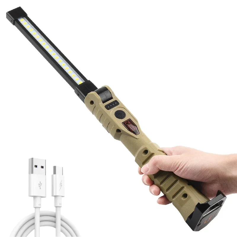 Folding COB XPE LED Work Light Flashlight USB Rechargeable Torch Magnetic Base & Hook, Emergency Car Inspection Lamp Red SOS