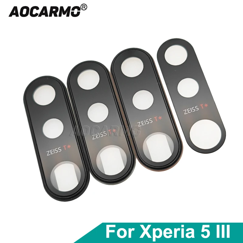 Aocarmo For Sony Xperia 5 III / X5iii XQ-BQ52 BQ72 SO-53B Rear Back Camera Lens Len Glass With Adhesive Sticker Ring Frame