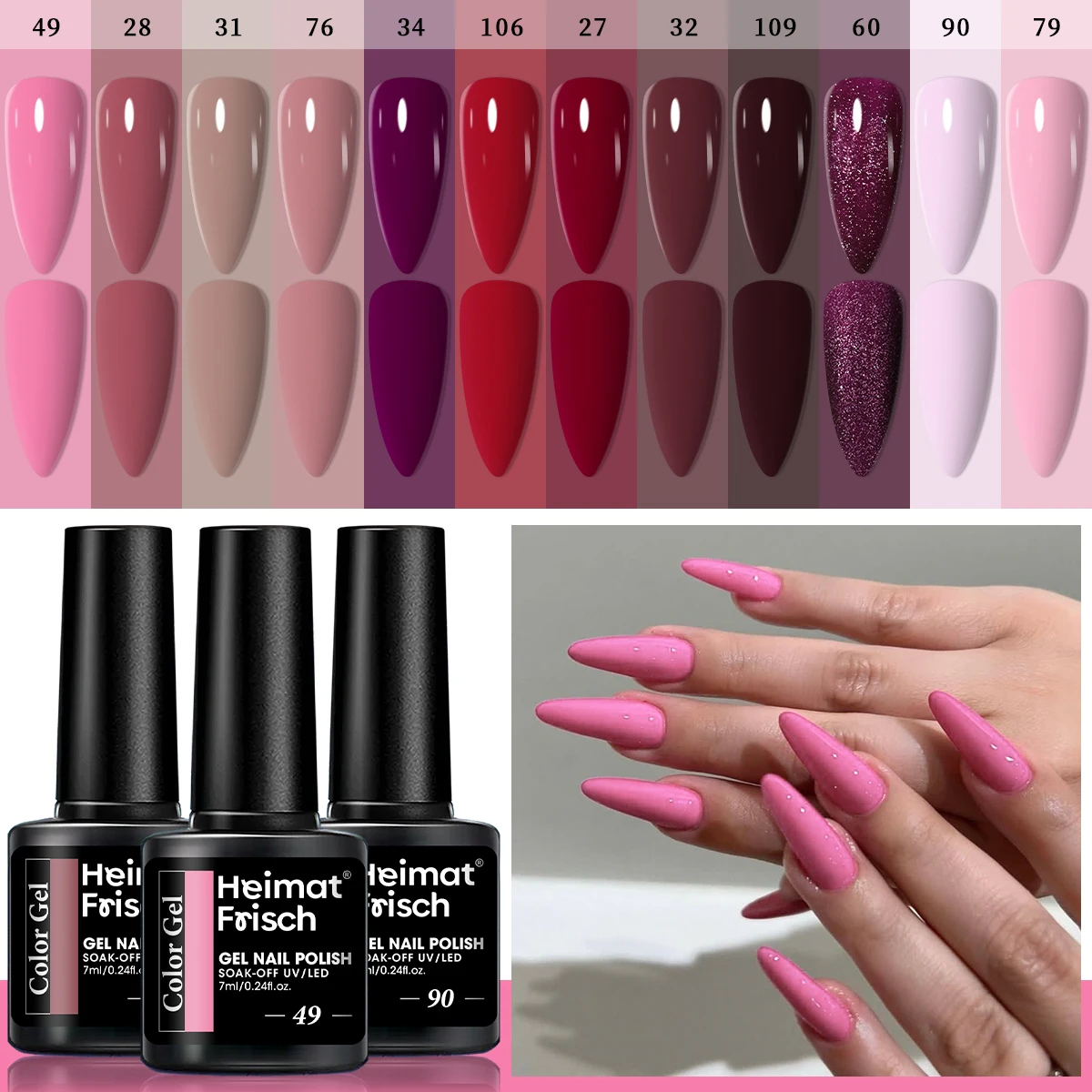 Heimat Frisch 12ピースジェルネイルポリッシュセット - 耐久性、LEDディップ、低刺激性、ニュートラル＆シマーシェード、アルコールフリー - 適応性