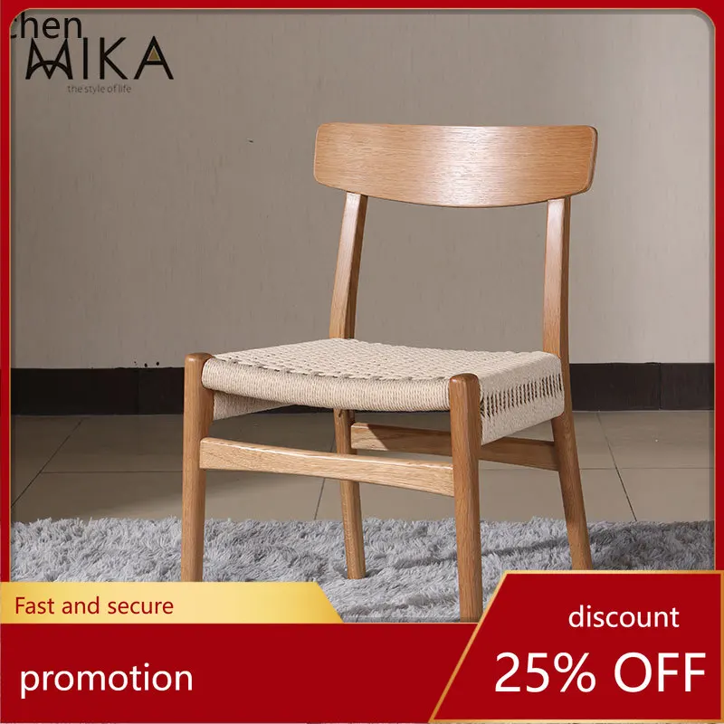 

LXC Minimalist Rope Woven Dining Chair Restaurant Backrest Chair Home Hotel Homestay Solid Wood Chair